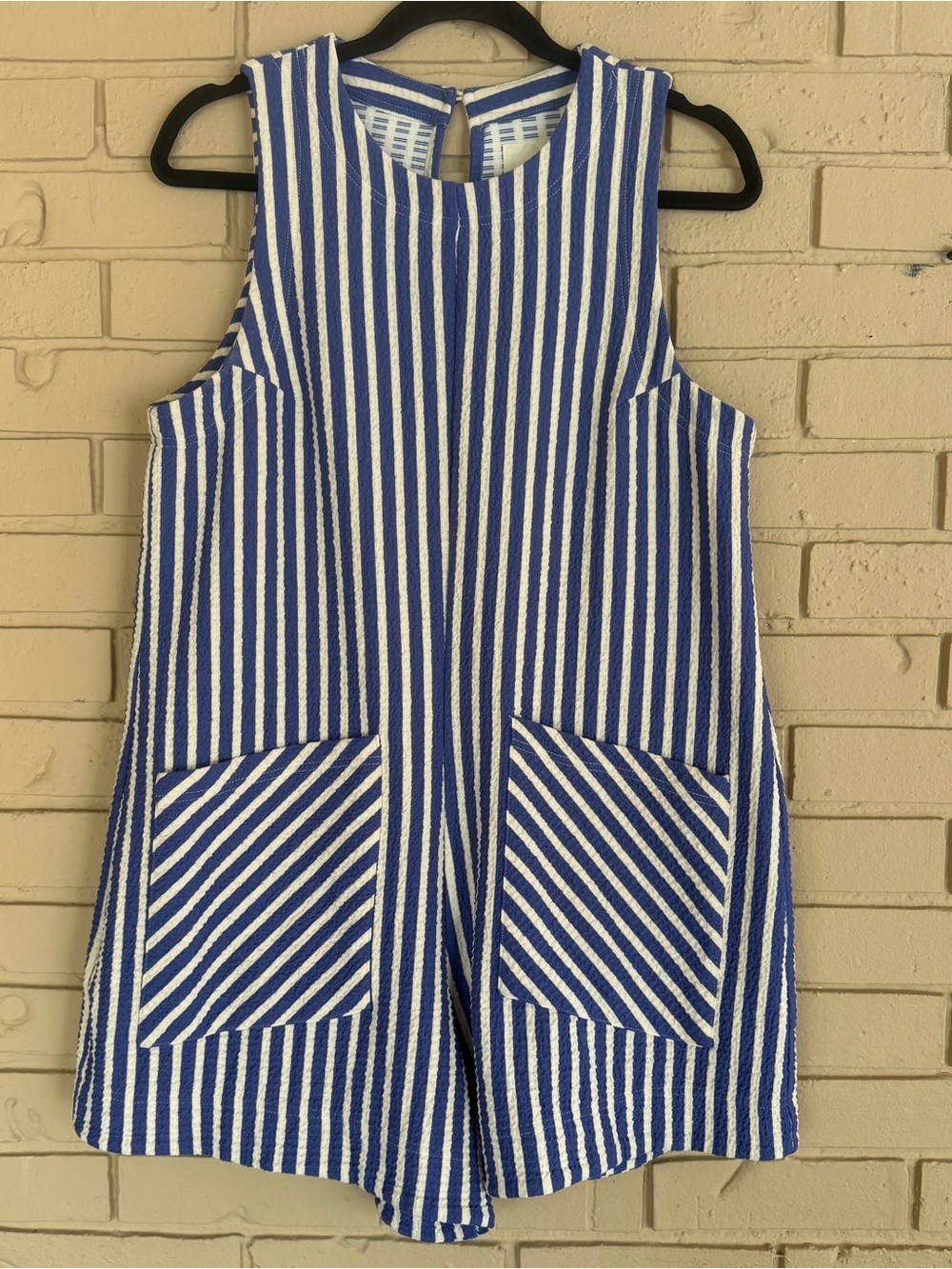 Umgee Women's Cabana Cutie Romper Striped Blue Beach Casual Stretch Size Small S